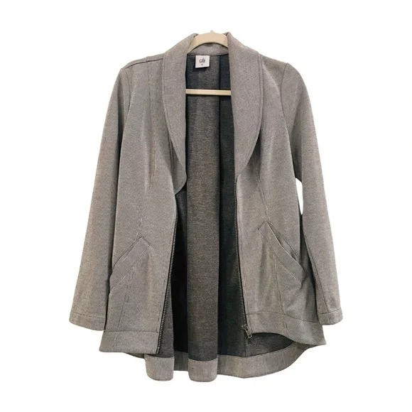 Cabi Grey White Stripe Back Zipper High Low Blazer Jacket Size XS - Picture 3 of 9
